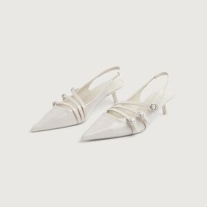 Oak + Fort pointed toe white mules